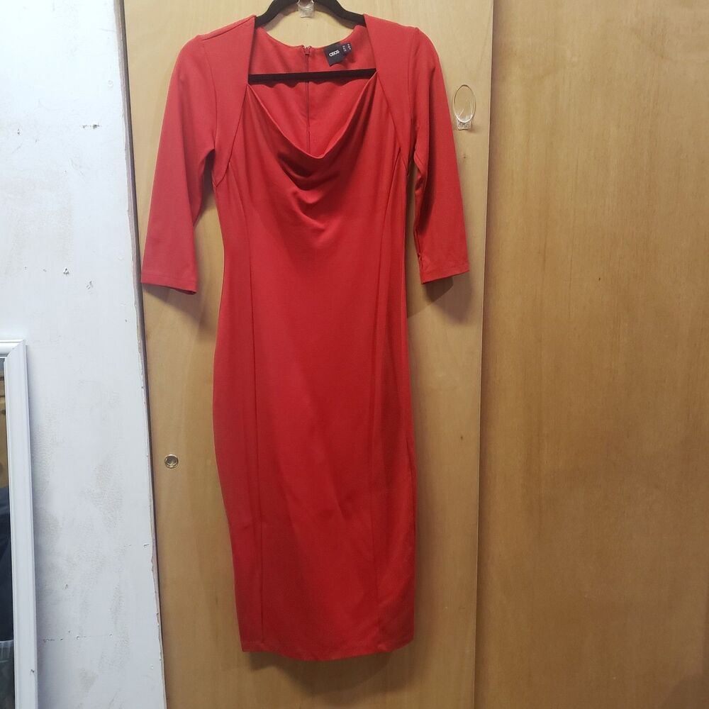 ASOS vibrant red long-sleeve office/Cocktail dress Sz 6 RRR